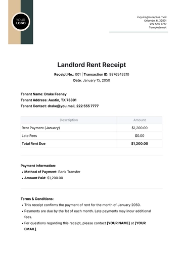 Free Landlord Rent Receipt Template to Edit Online