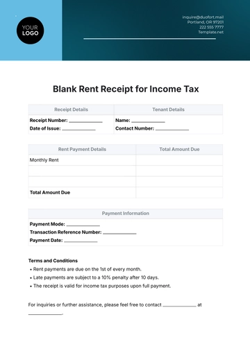 Free Blank Rent Receipt for Income Tax Template to Edit Online