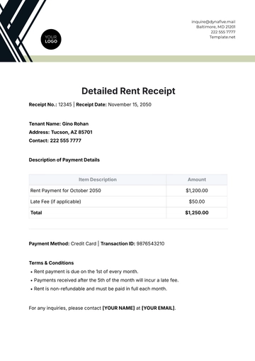 Free Detailed Rent Receipt Template to Edit Online