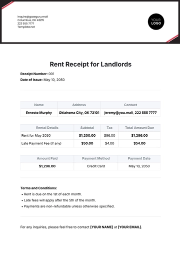 Free Rent Receipt for Landlords Template to Edit Online