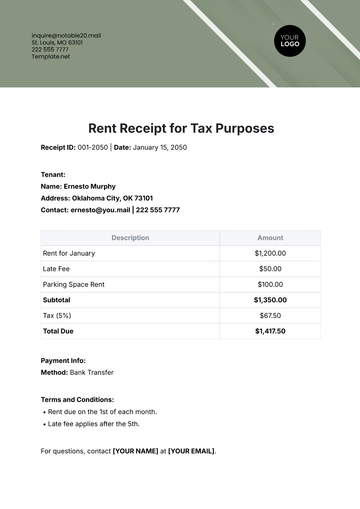 Free Rent Receipt for Tax Purposes Template to Edit Online