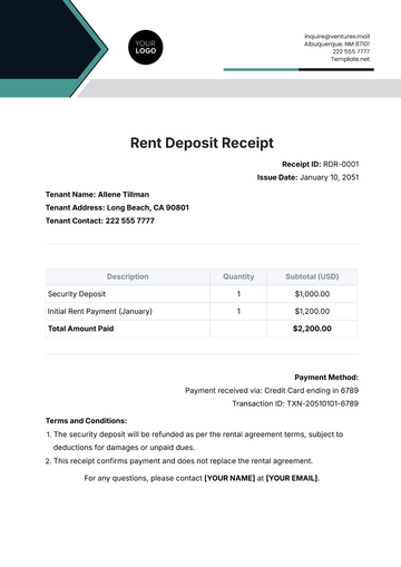 Free Rent Deposit Receipt Template to Edit Online