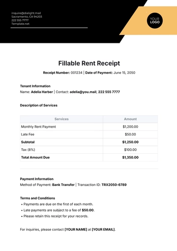 Free Fillable Rent Receipt Template to Edit Online