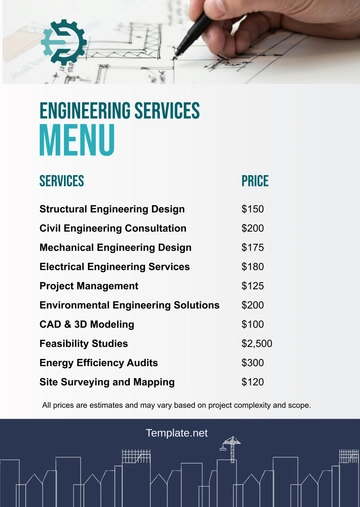 Free Engineering Company Menu Template to Edit Online