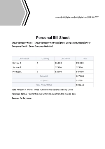 Free Personal Bill Sheet Template to Edit Online