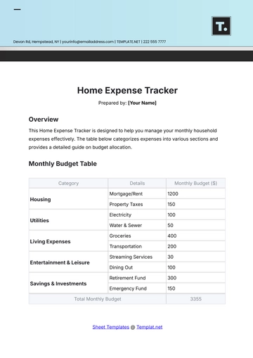 Free Home Expense Tracker Template to Edit Online