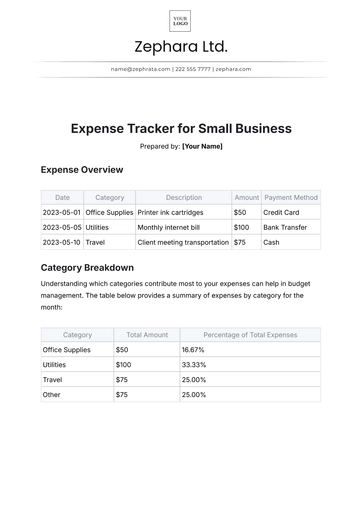 Free Expense Tracker for Small Business Template to Edit Online