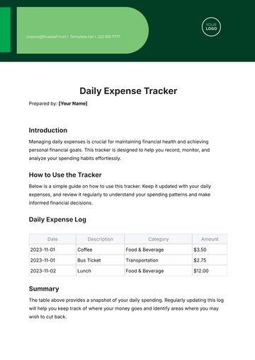Free Daily Expense Tracker Template to Edit Online