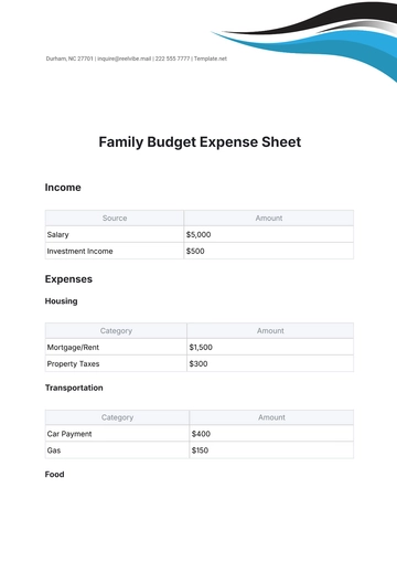 Free Family Budget Expense Sheet Template to Edit Online