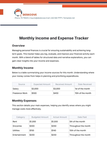 Free Monthly Income and Expense Tracker Template to Edit Online
