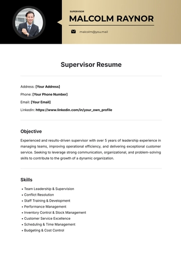 Free Supervisor Resume Template to Edit Online