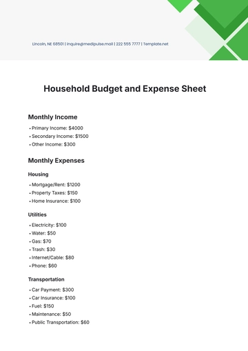 Free Household Budget and Expense Sheet Template to Edit Online