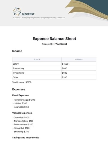Free Expense Balance Sheet Template to Edit Online