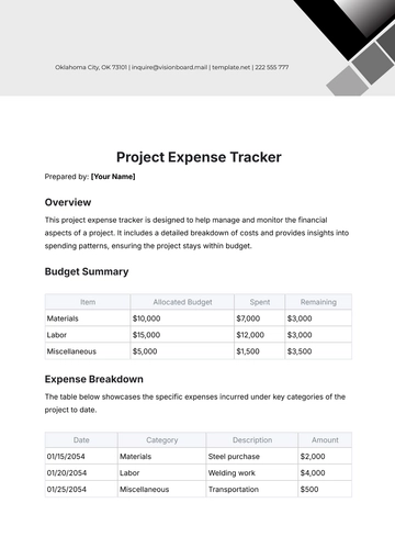 Free Project Expense Tracker Template to Edit Online