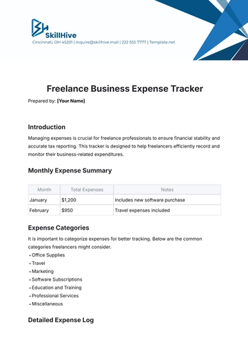 Free Freelance Business Expense Tracker Template to Edit Online
