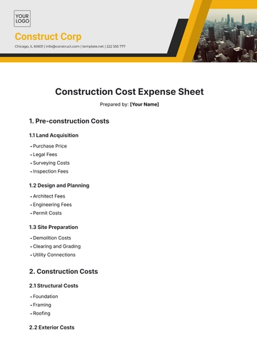 Free Construction Cost Expense Sheet Template to Edit Online