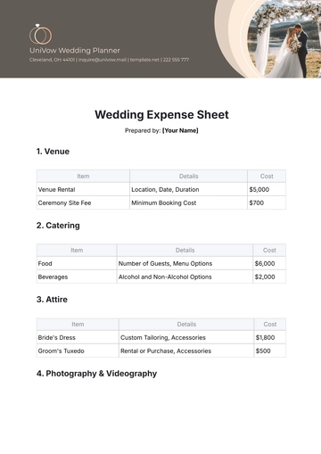 Free Wedding Expense Sheet Template to Edit Online