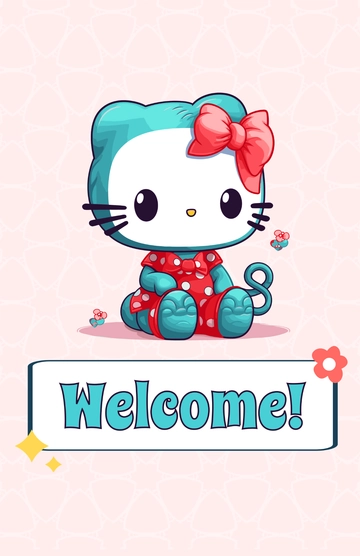 Free Hello Kitty Welcome Sign Poster Template to Edit Online
