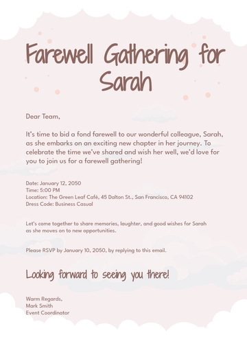 Free Email Farewell Invitation Template to Edit Online