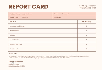 Free Preschool Report Card Template to Edit Online