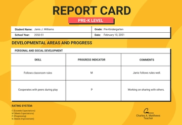 Free Pre-K Report Card Template to Edit Online