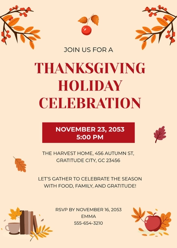 Free Thanksgiving Holiday Invitation Template to Edit Online