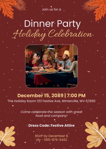 Free Dinner Party Holiday Invitation Template to Edit Online