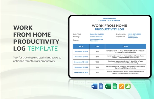 Work From Home Productivity Log Template