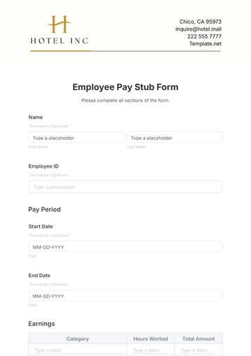 Free Employee Pay Stub Form Template to Edit Online