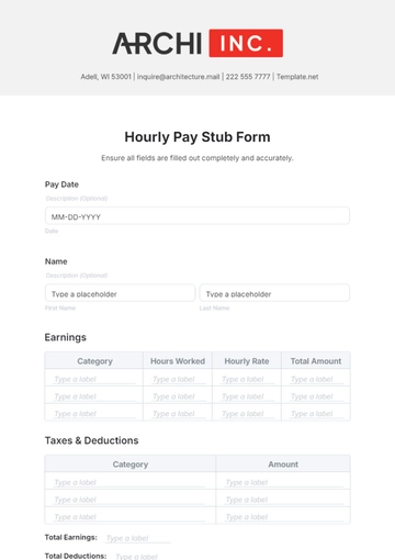 Free Hourly Pay Stub Form Template to Edit Online