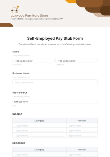 Free Self-Employed Pay Stub Form Template to Edit Online