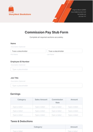 Free Commission Pay Stub Form Template to Edit Online