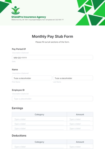 Free Monthly Pay Stub Form Template to Edit Online
