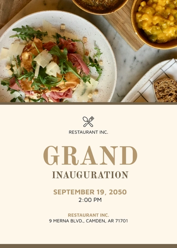 Free Simple Restaurant Inauguration Invitation Template to Edit Online