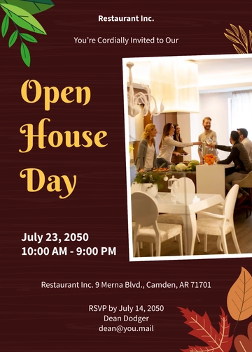 Free Restaurant Open House Invitation Template to Edit Online