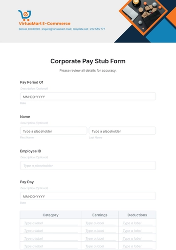 Free Corporate Pay Stub Form Template to Edit Online