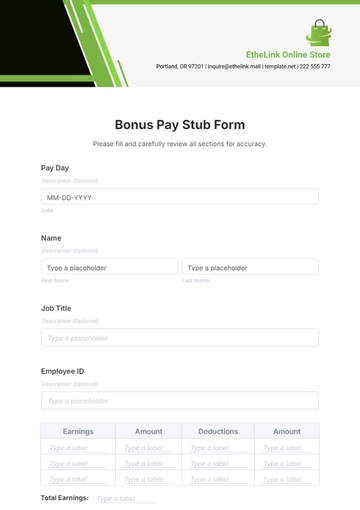 Free Bonus Pay Stub Form Template to Edit Online