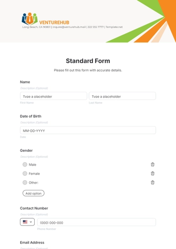 Free Standard Form Template to Edit Online