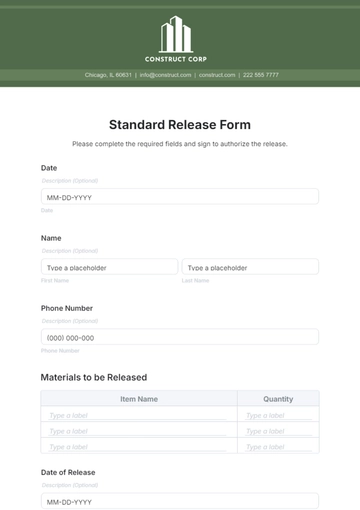 Free Standard Release Form Template to Edit Online
