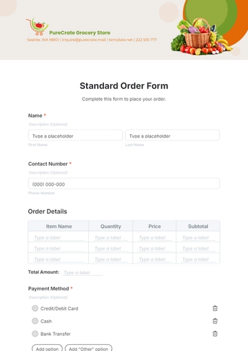 Free Standard Order Form Template to Edit Online