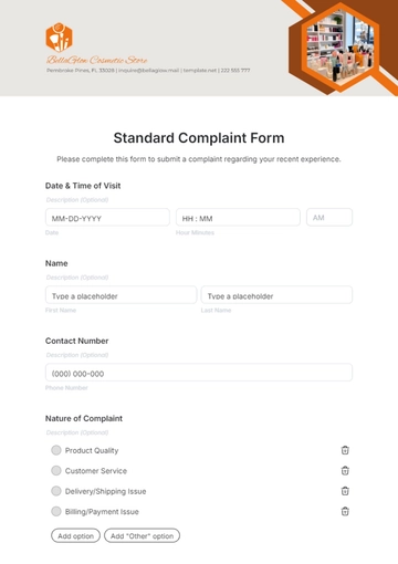 Free Standard Complaint Form Template to Edit Online
