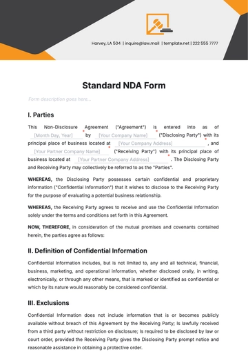 Free Standard NDA Form Template to Edit Online | Template.net