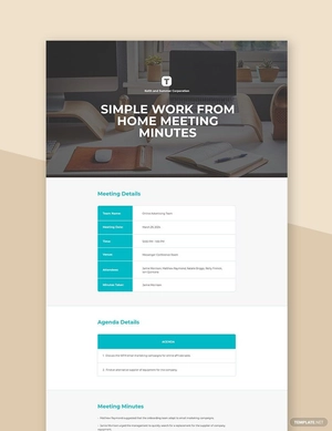 Simple Work From Home Meeting Minutes Template