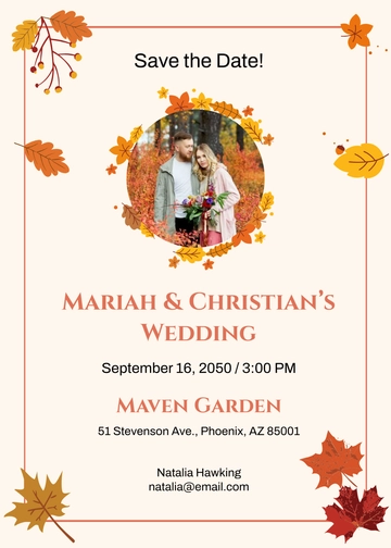 Free Fall Wedding Save the Date Invitation Template to Edit Online