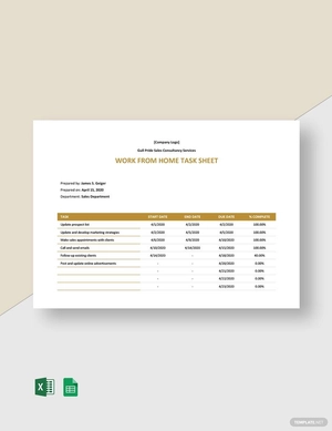 Work From Home Task Sheet Template Work From Home Task Sheet Template