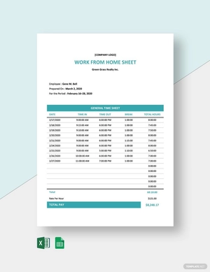 New Work From Home Sheet Template
