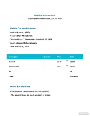 Mobile Car Wash Invoice Template Mobile Car Wash Invoice Template
