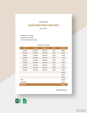 Sample Work From Home Timesheet Template