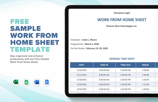 Sample Work From Home Sheet Template Sample Work From Home Sheet Template