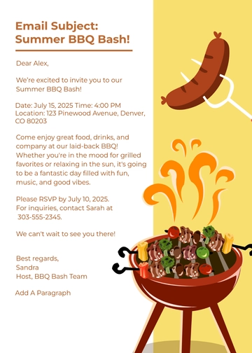 Free BBQ Invitation Email Template to Edit Online